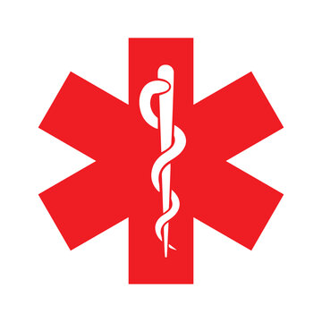 Star of Life Medical Symbol with Rod of Asclepius &ndash; Red Emergency Healthcare Icon for Ambulance Services, Paramedics, First Aid and Rescue Signage