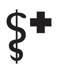 Obraz premium Medical Symbol with Rod of Asclepius and Cross Icon – Healthcare Emblem for Emergency Services, Hospitals, Clinics and First Aid Safety Signage