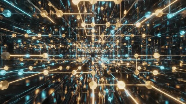 Abstract digital network, glowing lines and nodes, futuristic cyberspace background, 3d data matrix, modern technology concept. Ai Generated