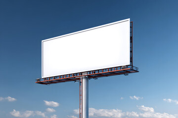 Obraz premium Large blank billboard standing in a clear blue sky with few clouds in the background at midday