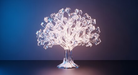 Sparkling crystal tree glowing on dark gradient background