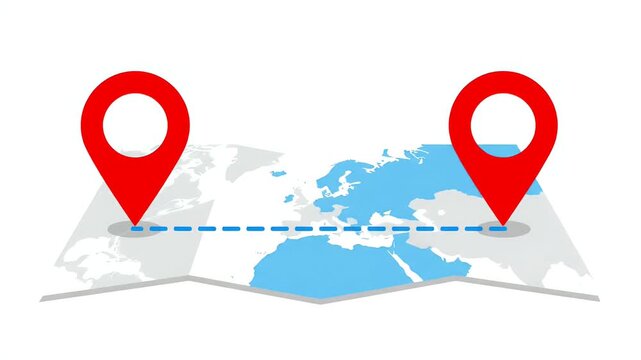 Global Travel Destination Map Pins and Route Line Animation