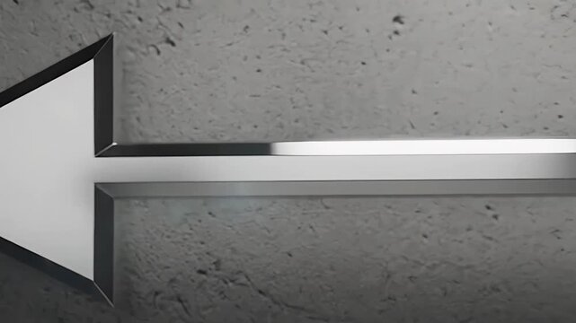 3D metallic arrow on dark wall, left direction symbol, industrial icon