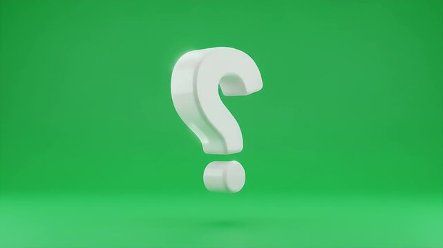 3D white question mark over green background - abstract symbol