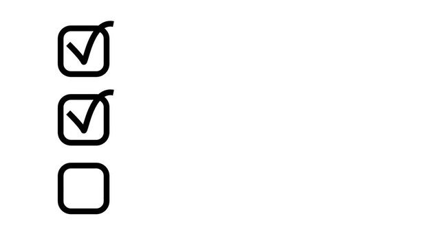 Animation of a checklist with three boxes being ticked sequentially on a white background.