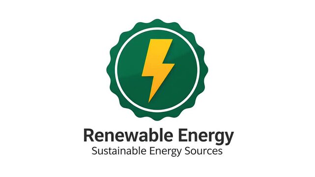 Green Energy Badge With Yellow Lightning Bolt Renewable Energy