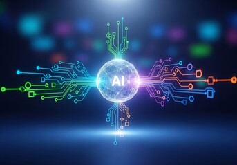 Abstract visualization of AI guiding strategic digital evolution, integrating data analytics and machine learning for business modernization, abstract, business, consulting