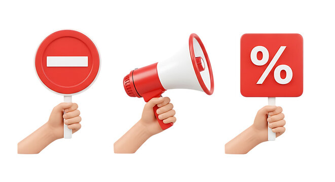 Hands demonstrating a protest with signs of inequality and percentage symbol.