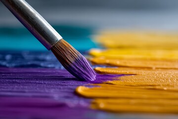 Fototapeta premium Brush smears vibrant purple across bold yellow and blue hues
