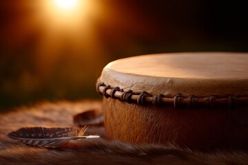 Warm light bathes a handcrafted drum