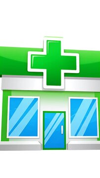 Green Pharmacy Building With Plus Sign Icon Modern Storefront