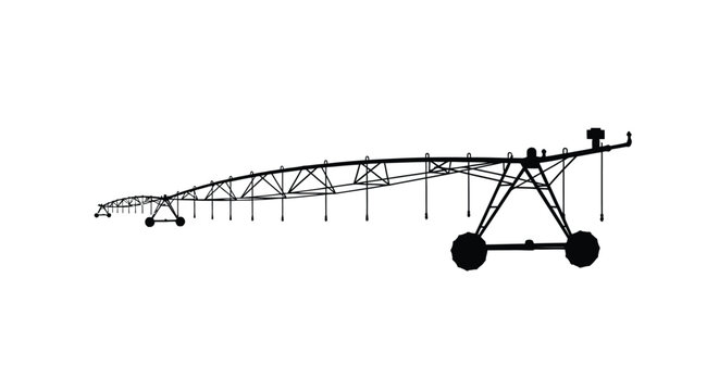 Center pivot irrigation system against a white background silhouette