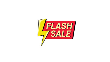 Flash Sale Promo Label with Red Banner and Lightning Bolt