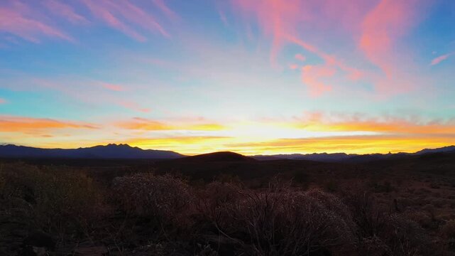 Sunrise Desert Time-Lapse With Mountain Backdrop In Arizona 
