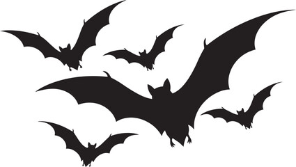 A group of black bat silhouettes flying and fluttering against a white background. Halloween theme, vector illustration. © Moniruzzaman
