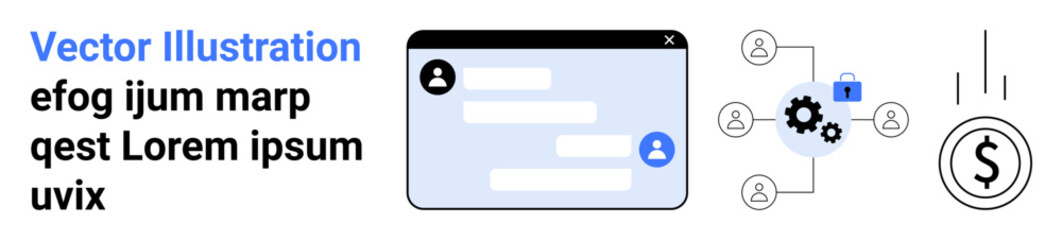 Fototapeta premium Business communication, automation, financial technology, e-commerce, online payments, secure transactions. Chat interface, workflow diagram dollar icon. Digital communication and automation concept