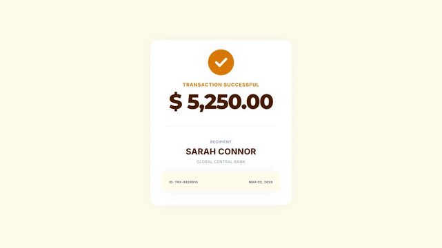 Successful digital payment confirmation screen featuring a substantial monetary transfer and recipient details, symbolizing efficient and secure online banking operations