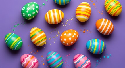Fototapeta premium Vibrant easter eggs on purple background