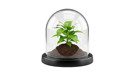 Plant Growing Inside a Glass Bell Jar