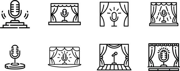 Naklejka premium Microphone Icons Set - Singing, Podcasting, and Performance Symbols