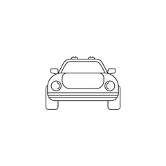 Front view line art illustration of a generic car with headlights and grille on a white background.