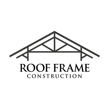 Modern roof frame logo vector featuring a clean structural roof outline with geometric framing elements, representing construction, roofing, architecture, and real estate services, isolated on white b