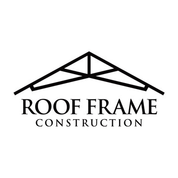 Modern roof frame logo vector featuring a clean structural roof outline with geometric framing elements, representing construction, roofing, architecture, and real estate services, isolated on white b