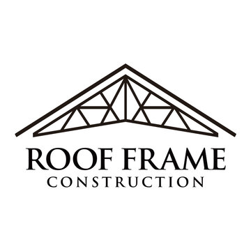 Modern roof frame logo vector featuring a clean structural roof outline with geometric framing elements, representing construction, roofing, architecture, and real estate services, isolated on white b
