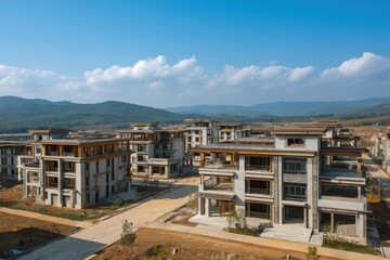 Obraz premium Suburban Housing Project Under a Blue Sky