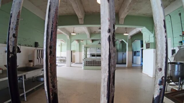 San Francisco, USA - Sep 28, 2023: Interior views of the Alcatraz Island in San Francisco. The Alcatraz island was a federal prison from 1933 until 1963.