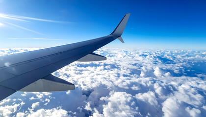 Airplane wing crossing clouds