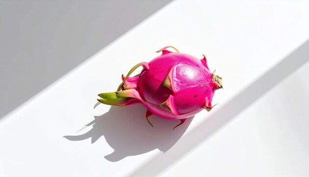 Vibrant Pink Dragon Fruit on Minimalist White Background with Sharp Shadows