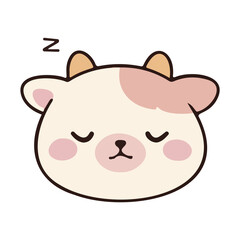 Fototapeta premium Adorable cartoon illustration of a sleeping baby cow's face with closed eyes and cute pink accents, perfect for children's designs and animal themes