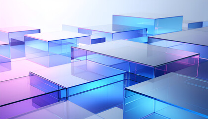 Vibrant blue and purple glass blocks in modern geometric composition