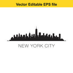 Naklejka premium New York City Skyline Silhouette Vector Illustration on White