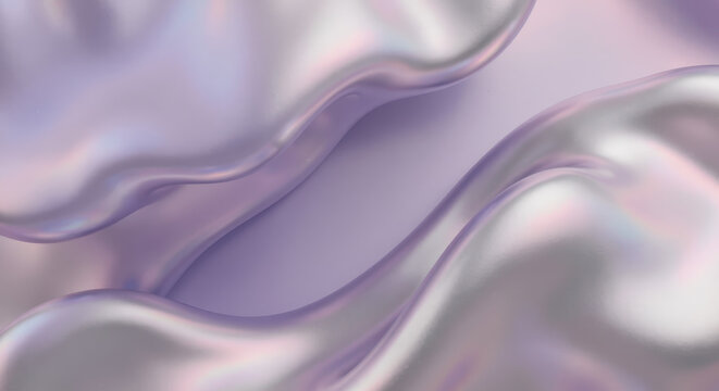 Abstract 3D Fluid Waves Background in Iridescent Purple and Pink