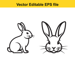 Obraz premium Rabbit Vector Illustration Set with Simple Line Art