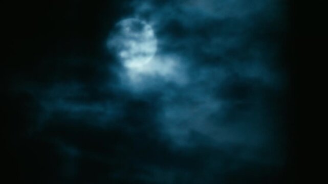 Time lapse video of an evening with a full moon and clouds moving by, covering part of the moon at times. Eventually the moon moved out of the shot. 