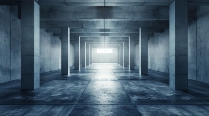 Empty Modern Concrete Warehouse with Column Structure and Light