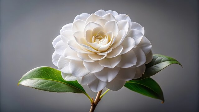 A photo of a blooming white camellia with its petals showing a beautiful arc, soft, delicate, vibrant, pristine, natures beauty, garden, floral, blos