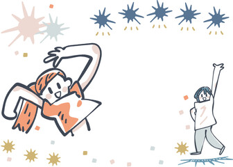 スマホ広告やSNSのアイキャッチに最適な、明るい笑顔と上半身の大きな動きを強調したドレッドヘアの子供のニーアップ・クローズアップイラスト
