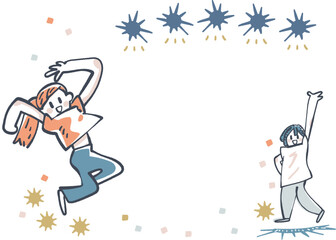 画面中央に大きなコピースペースを確保した、ポニーテールの女の子がダイナミックにジャンプする全身シルエットを捉えたポスター・チラシ用ベクター素材
