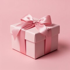 Obraz premium Gift's Elegant Presentation: A beautifully presented gift box, adorned with a delicate pink bow, is set against a matching backdrop, exuding a sense of anticipation and affection.