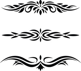 Tribal ornamental flourish divider collection, black abstract floral swirl borders, decorative tattoo style vector illustration isolated set © LT studio