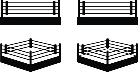 Boxing ring silhouette set, wrestling ring icon collection, sport arena ring vector illustration, fighting stage symbol, combat sport platform isolated black silhouette on white background ©  Hossain Creative