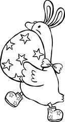 Obraz premium Cute Easter Silly Goose Outline Bunny Carrying Easter Egg Cartoon Hand Drawn