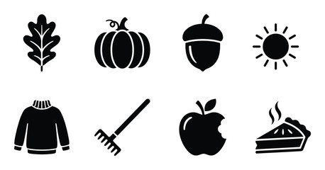 Autumn symbols and fall related elements isolated on transparent background for seasonal illustrations © GoDesigner