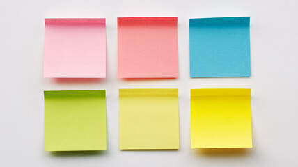 Colorful sticky notes stack and arrangement on white background for planning, creativity, and organization concepts