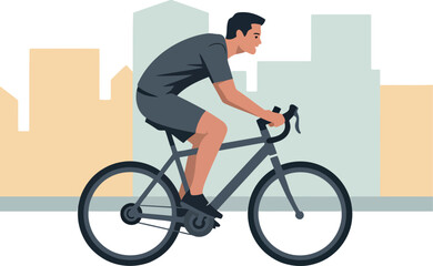 Fototapeta premium Cyclist riding bicycle on road urban background healthy lifestyle activity