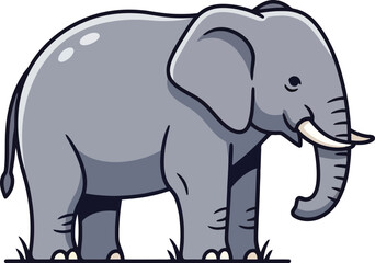 Obraz premium Gray Cartoon Elephant Illustration with Tusks.